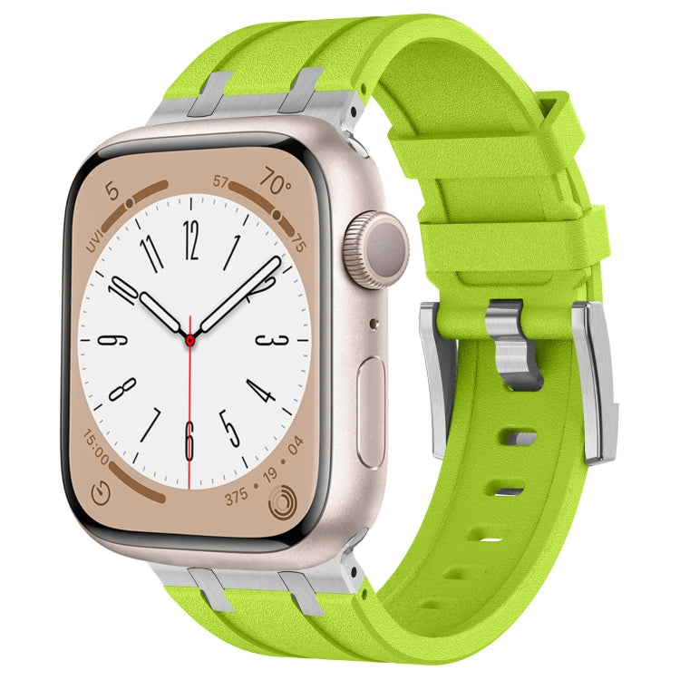 For Apple Watch Series 8 45mm Stone Grain Liquid Silicone Watch Band(Silver Green) - Watch Bands by PMC TechLife | Online Shopping South Africa | PMC TechLife