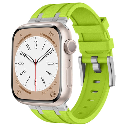 For Apple Watch Series 8 45mm Stone Grain Liquid Silicone Watch Band(Silver Green) - Watch Bands by PMC Jewellery | Online Shopping South Africa | PMC Jewellery