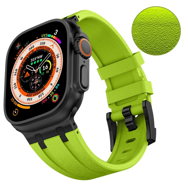 For Apple Watch SE 2022 44mm Stone Grain Liquid Silicone Watch Band(Black Green) - Watch Bands by PMC TechLife | Online Shopping South Africa | PMC TechLife