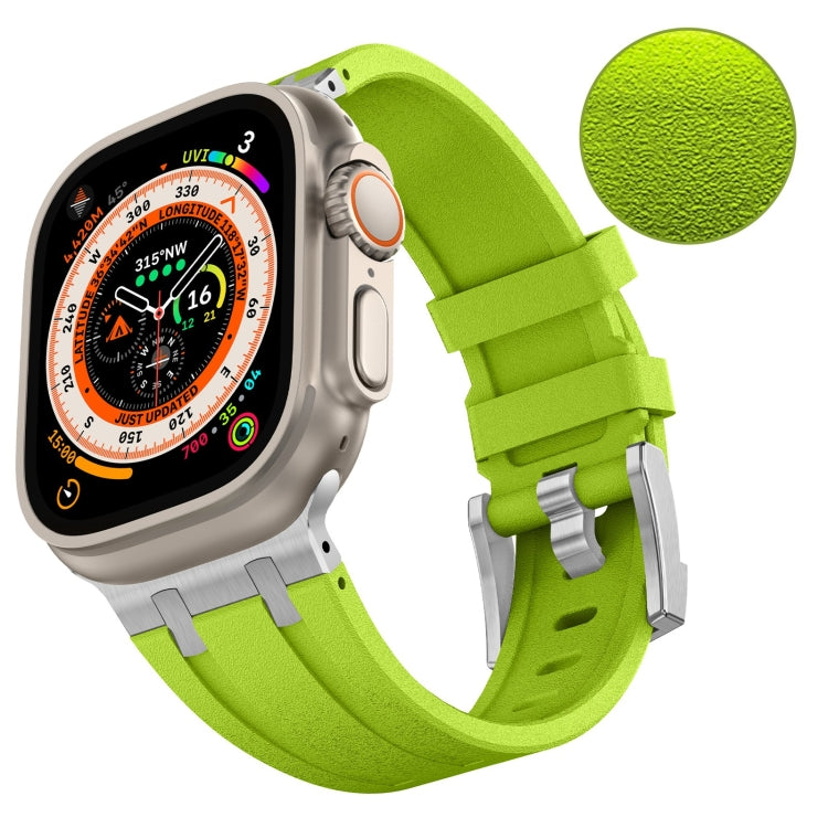 For Apple Watch SE 2022 44mm Stone Grain Liquid Silicone Watch Band(Silver Green) - free shipping - PMC TechLife - Order now!