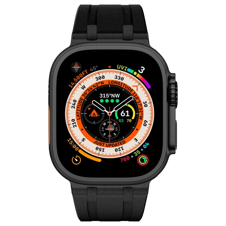 For Apple Watch Series 7 45mm Stone Grain Liquid Silicone Watch Band(Black Black) - Watch Bands by PMC TechLife | Online Shopping South Africa | PMC TechLife
