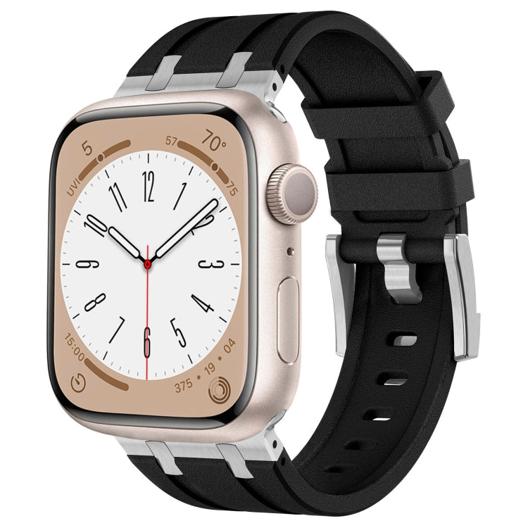 For Apple Watch Series 7 45mm Stone Grain Liquid Silicone Watch Band(Silver Black) - Watch Bands by PMC TechLife | Online Shopping South Africa | PMC TechLife
