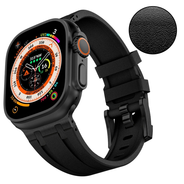 For Apple Watch Series 5 44mm Stone Grain Liquid Silicone Watch Band(Black Black) - Watch Bands by PMC TechLife | Online Shopping South Africa | PMC TechLife