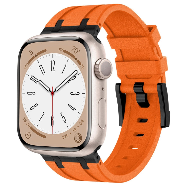 For Apple Watch Series 4 44mm Stone Grain Liquid Silicone Watch Band(Black Orange) - Watch Bands by PMC TechLife | Online Shopping South Africa | PMC TechLife