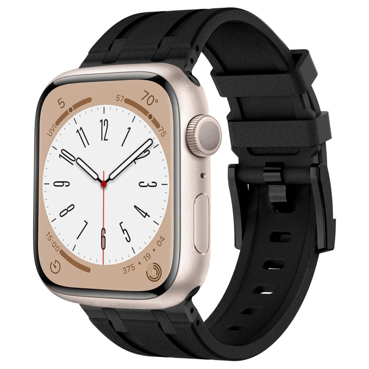 For Apple Watch Series 4 44mm Stone Grain Liquid Silicone Watch Band(Black Black) - Watch Bands by PMC TechLife | Online Shopping South Africa | PMC TechLife