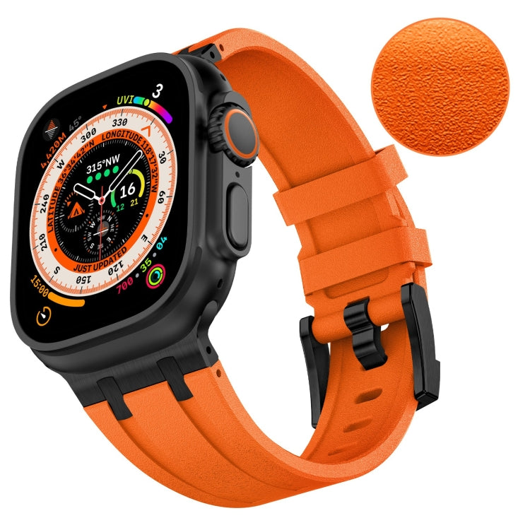 For Apple Watch 42mm Stone Grain Liquid Silicone Watch Band(Black Orange) - Watch Bands by PMC TechLife | Online Shopping South Africa | PMC TechLife