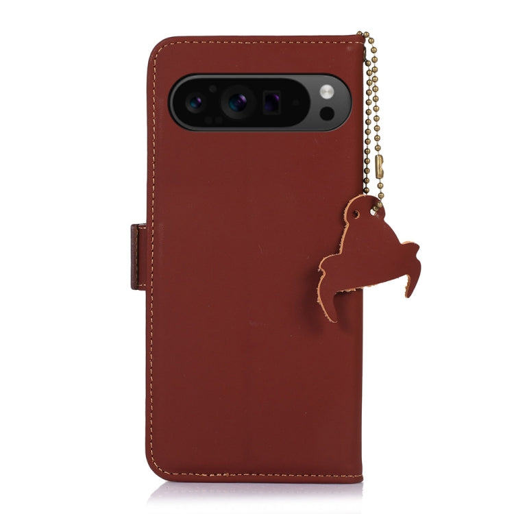 For Google Pixel 9 Pro Genuine Leather Magnetic RFID Leather Phone Case(Coffee) - Google Cases by PMC TechLife | Online Shopping South Africa | PMC TechLife | Buy Now Pay Later Mobicred