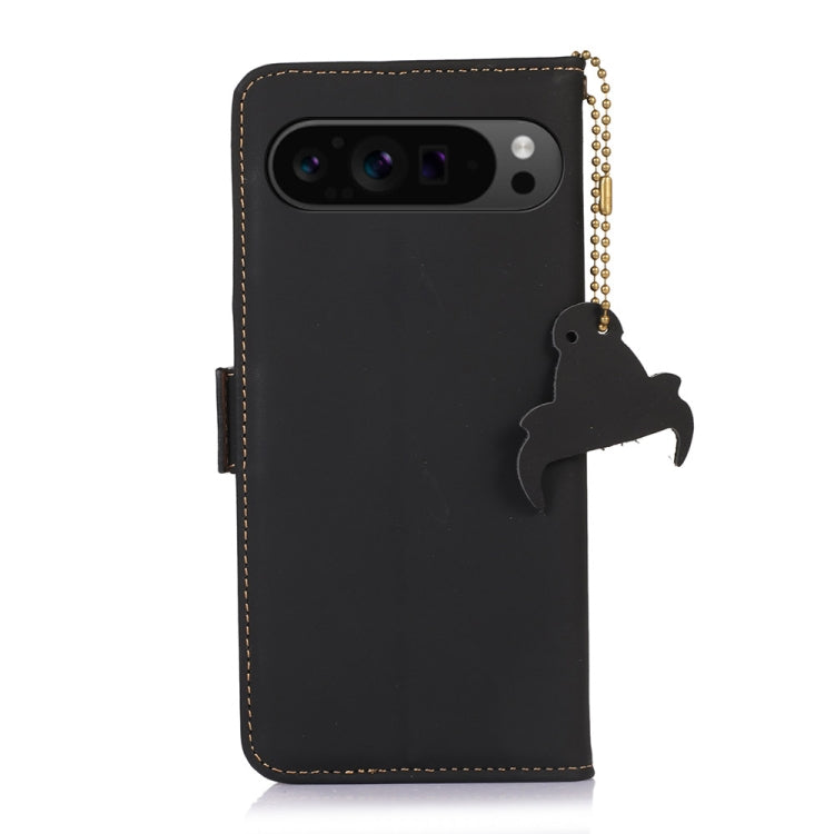For Google Pixel 9 Pro Genuine Leather Magnetic RFID Leather Phone Case(Black) - Google Cases by PMC TechLife | Online Shopping South Africa | PMC TechLife | Buy Now Pay Later Mobicred