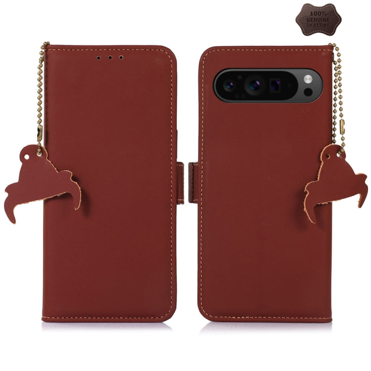 For Google Pixel 9 Genuine Leather Magnetic RFID Leather Phone Case(Coffee) - Google Cases by PMC TechLife | Online Shopping South Africa | PMC TechLife | Buy Now Pay Later Mobicred