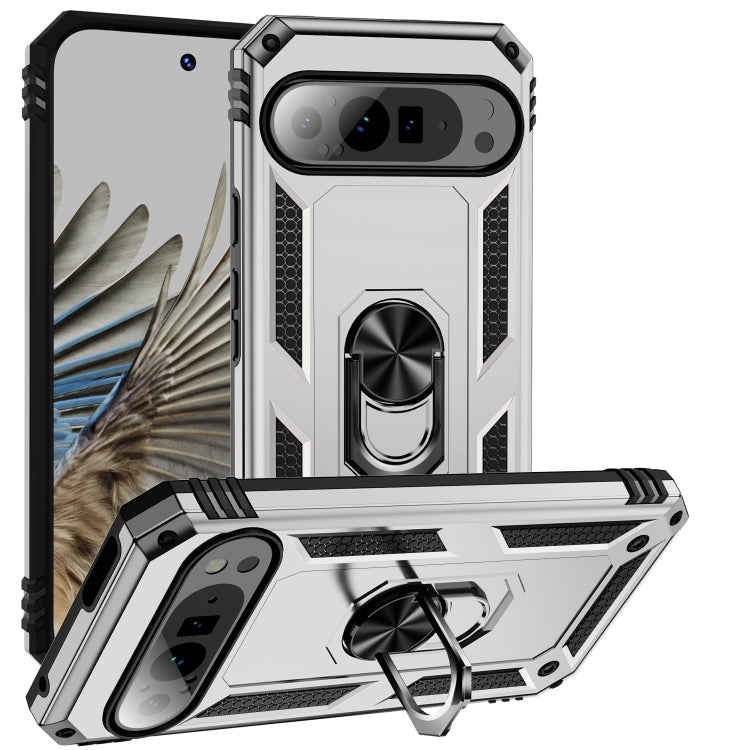 For Google Pixel 9 Pro Shockproof TPU + PC Phone Case with Holder(Silver) - Google Cases by PMC TechLife | Online Shopping South Africa | PMC TechLife | Buy Now Pay Later Mobicred