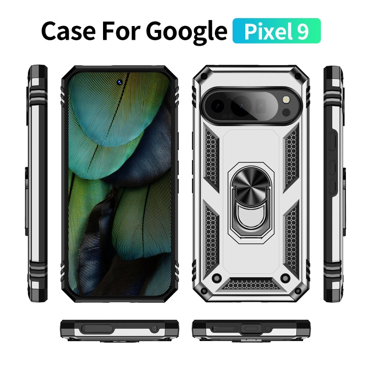 For Google Pixel 9 Shockproof TPU + PC Phone Case with Holder(Silver) - Google Cases by PMC TechLife | Online Shopping South Africa | PMC TechLife | Buy Now Pay Later Mobicred