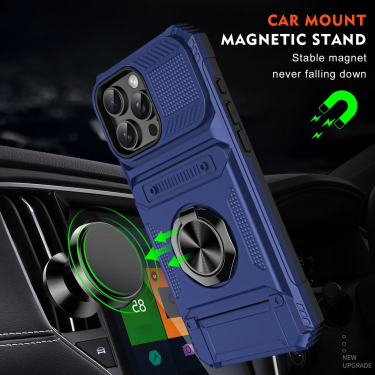 For iPhone 16 Plus TPU+PC Shockproof Card Phone Case with Metal Ring Holder(Blue) - iPhone 16 Plus Cases by PMC TechLife | Online Shopping South Africa | PMC TechLife | Buy Now Pay Later Mobicred