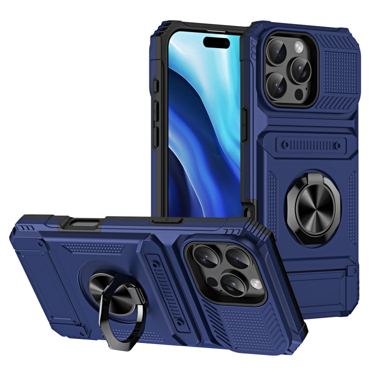 For iPhone 16 Pro TPU+PC Shockproof Card Phone Case with Metal Ring Holder(Blue) - free shipping - PMC TechLife - Order now!