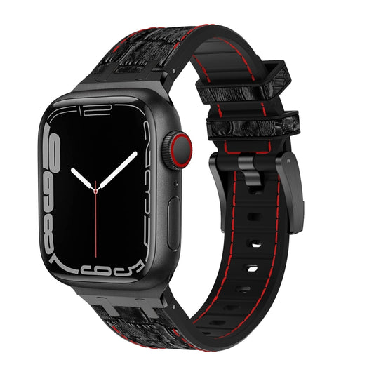 For Apple Watch SE 2023 44mm Crocodile Texture Liquid Silicone Watch Band(Black Red Black) - Watch Bands by PMC Jewellery | Online Shopping South Africa | PMC Jewellery