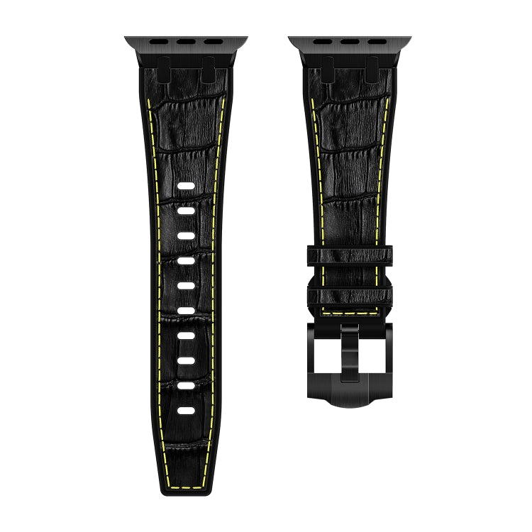 For Apple Watch SE 2023 44mm Crocodile Texture Liquid Silicone Watch Band(Black Yellow Black) - Watch Bands by PMC Jewellery | Online Shopping South Africa | PMC Jewellery