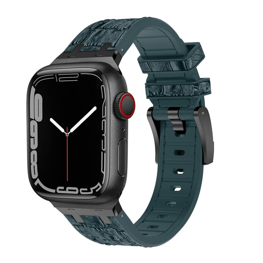 For Apple Watch SE 2023 44mm Crocodile Texture Liquid Silicone Watch Band(Black Deep Green) - Watch Bands by PMC Jewellery | Online Shopping South Africa | PMC Jewellery