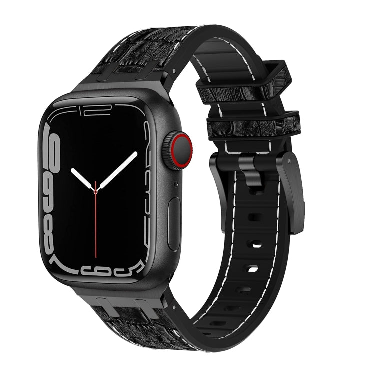 For Apple Watch SE 2023 40mm Crocodile Texture Liquid Silicone Watch Band(Black White Black) - Watch Bands by PMC Jewellery | Online Shopping South Africa | PMC Jewellery