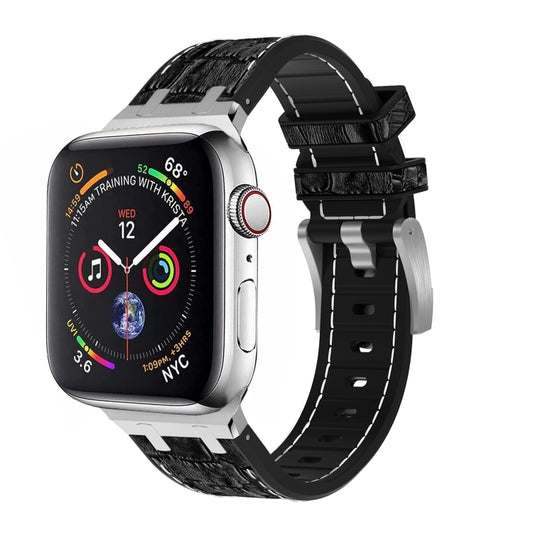 For Apple Watch SE 2023 40mm Crocodile Texture Liquid Silicone Watch Band(Silver White Black) - Watch Bands by PMC Jewellery | Online Shopping South Africa | PMC Jewellery