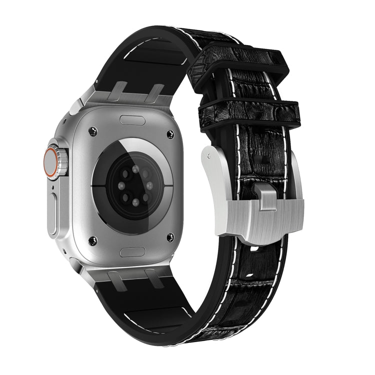 For Apple Watch Ultra 2 49mm Crocodile Texture Liquid Silicone Watch Band(Silver White Black) - Watch Bands by PMC TechLife | Online Shopping South Africa | PMC TechLife
