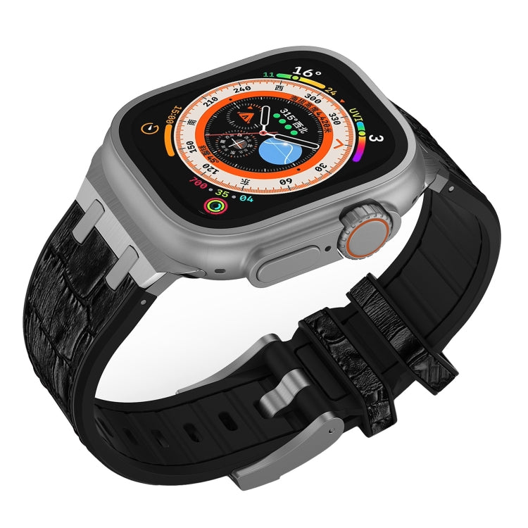 For Apple Watch Ultra 2 49mm Crocodile Texture Liquid Silicone Watch Band(Silver Black) - Watch Bands by PMC TechLife | Online Shopping South Africa | PMC TechLife