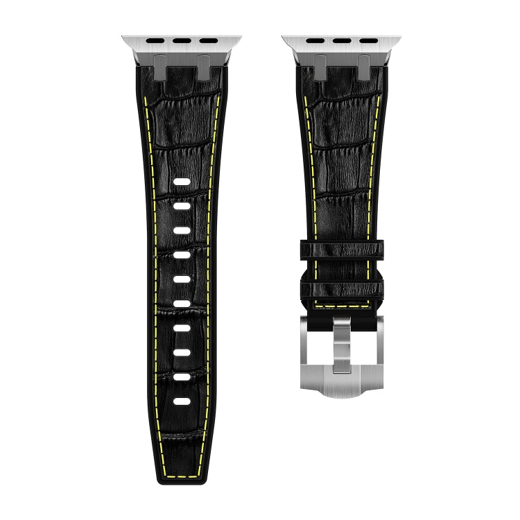 For Apple Watch Ultra 2 49mm Crocodile Texture Liquid Silicone Watch Band(Silver Yellow Black) - Watch Bands by PMC Jewellery | Online Shopping South Africa | PMC Jewellery