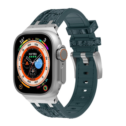 For Apple Watch Ultra 2 49mm Crocodile Texture Liquid Silicone Watch Band(Silver Deep Green) - Watch Bands by PMC Jewellery | Online Shopping South Africa | PMC Jewellery