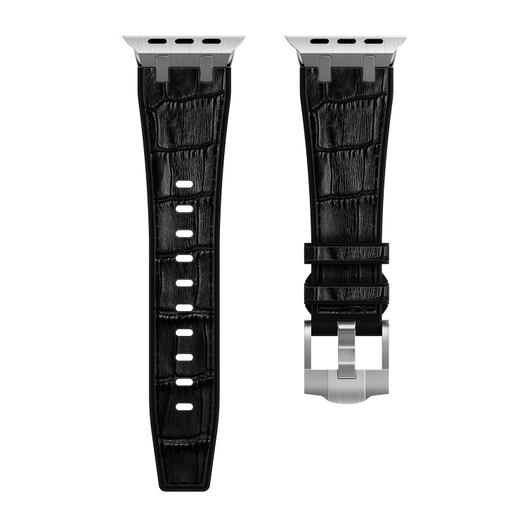 For Apple Watch Series 9 45mm Crocodile Texture Liquid Silicone Watch Band(Silver Black) - free shipping - PMC TechLife - Order now!