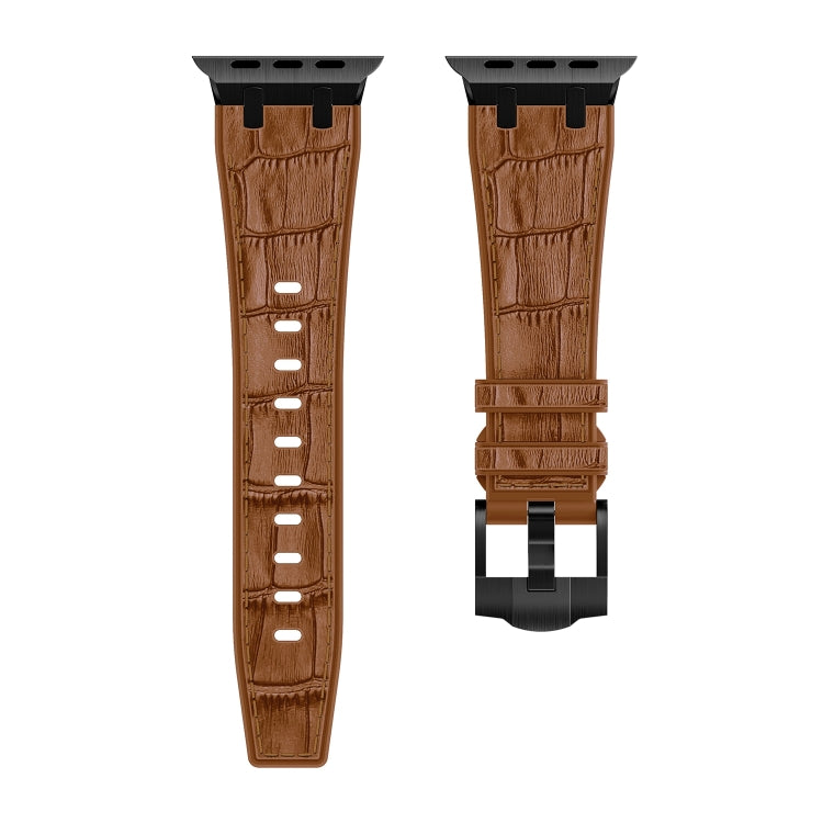 For Apple Watch Series 9 41mm Crocodile Texture Liquid Silicone Watch Band(Black Yellow Brown) - Watch Bands by PMC Jewellery | Online Shopping South Africa | PMC Jewellery