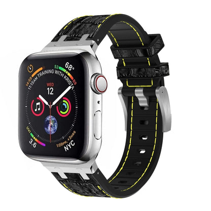 For Apple Watch Series 9 41mm Crocodile Texture Liquid Silicone Watch Band(Silver Yellow Black) - Watch Bands by PMC Jewellery | Online Shopping South Africa | PMC Jewellery