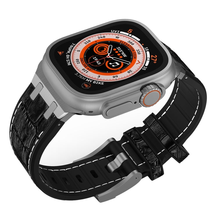 For Apple Watch Ultra 49mm Crocodile Texture Liquid Silicone Watch Band(Silver White Black) - Watch Bands by PMC TechLife | Online Shopping South Africa | PMC TechLife