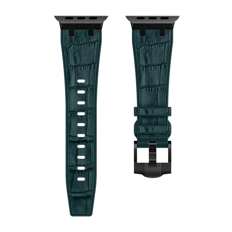 For Apple Watch Series 8 41mm Crocodile Texture Liquid Silicone Watch Band(Black Deep Green) - Watch Bands by PMC Jewellery | Online Shopping South Africa | PMC Jewellery