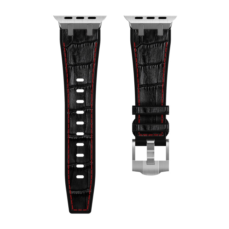 For Apple Watch Series 8 41mm Crocodile Texture Liquid Silicone Watch Band(Silver Red Black) - Watch Bands by PMC TechLife | Online Shopping South Africa | PMC TechLife