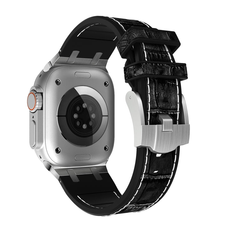 For Apple Watch Series 7 41mm Crocodile Texture Liquid Silicone Watch Band(Silver White Black) - Watch Bands by PMC TechLife | Online Shopping South Africa | PMC TechLife