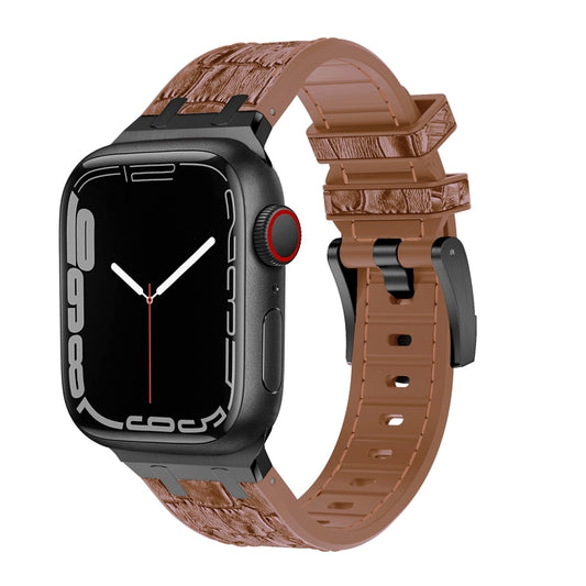 For Apple Watch Series 7 45mm Crocodile Texture Liquid Silicone Watch Band(Black Yellow Brown) - Watch Bands by PMC Jewellery | Online Shopping South Africa | PMC Jewellery