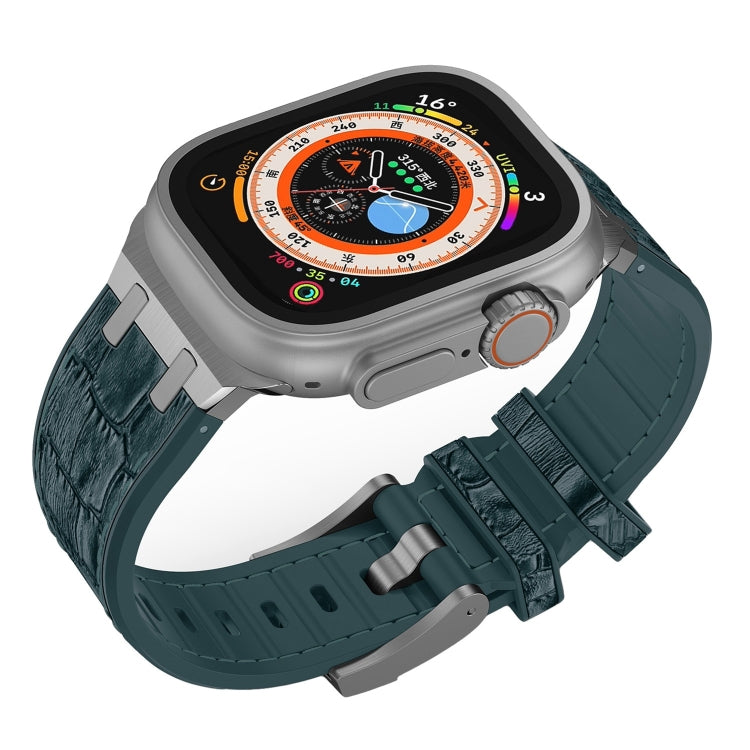 For Apple Watch Series 7 45mm Crocodile Texture Liquid Silicone Watch Band(Silver Deep Green) - free shipping - PMC TechLife - Order now!