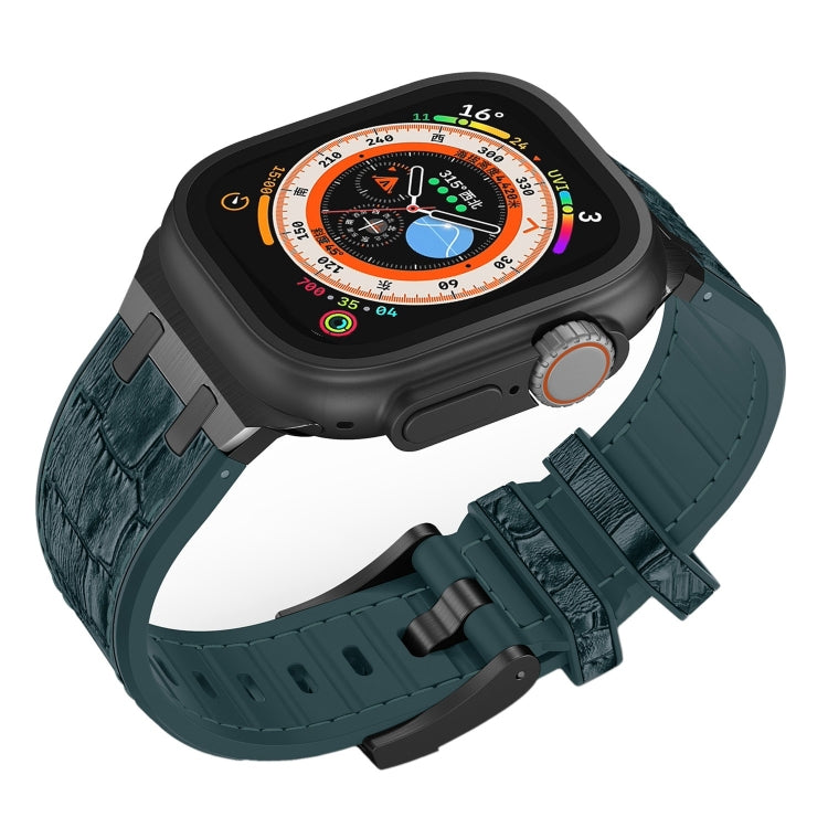 For Apple Watch SE 40mm Crocodile Texture Liquid Silicone Watch Band(Black Deep Green) - free shipping - PMC TechLife - Order now!