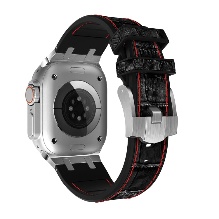 For Apple Watch SE 40mm Crocodile Texture Liquid Silicone Watch Band(Silver Red Black) - Watch Bands by PMC TechLife | Online Shopping South Africa | PMC TechLife