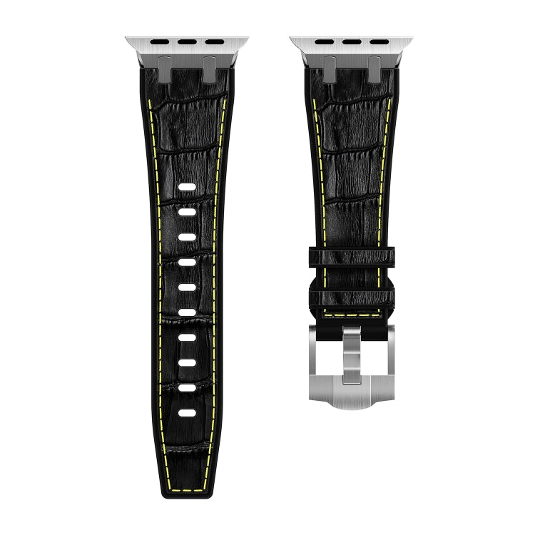 For Apple Watch SE 40mm Crocodile Texture Liquid Silicone Watch Band(Silver Yellow Black) - Watch Bands by PMC TechLife | Online Shopping South Africa | PMC TechLife