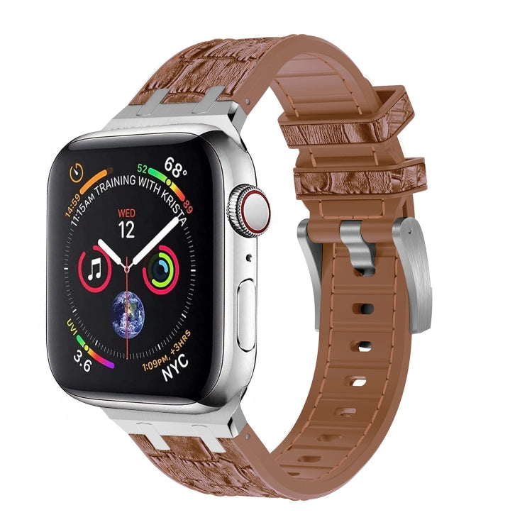 For Apple Watch SE 40mm Crocodile Texture Liquid Silicone Watch Band(Silver Yellow Brown) - Watch Bands by PMC TechLife | Online Shopping South Africa | PMC TechLife