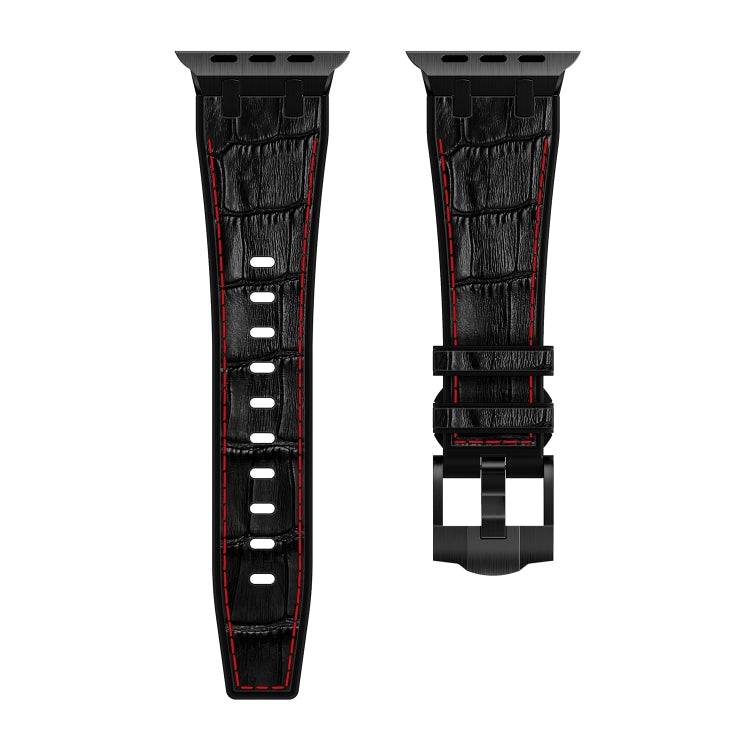 For Apple Watch SE 44mm Crocodile Texture Liquid Silicone Watch Band(Black Red Black) - Watch Bands by PMC TechLife | Online Shopping South Africa | PMC TechLife