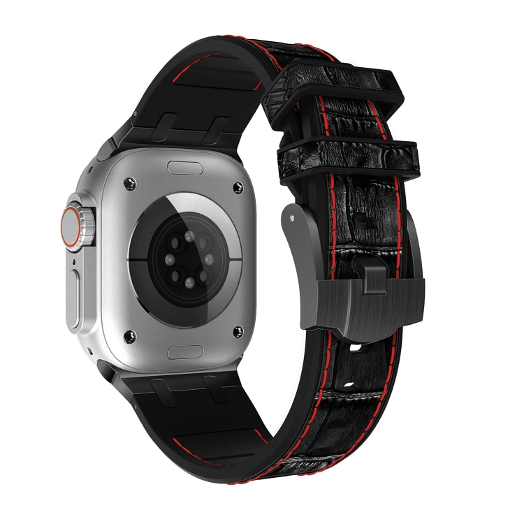 For Apple Watch SE 44mm Crocodile Texture Liquid Silicone Watch Band(Black Red Black) - Watch Bands by PMC TechLife | Online Shopping South Africa | PMC TechLife