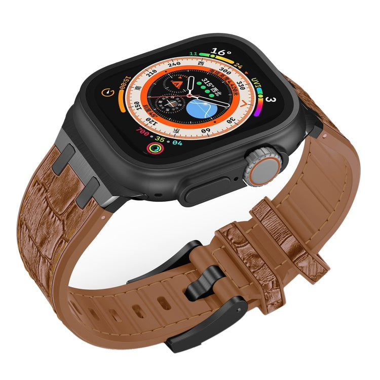 For Apple Watch SE 44mm Crocodile Texture Liquid Silicone Watch Band(Black Yellow Brown) - Watch Bands by PMC TechLife | Online Shopping South Africa | PMC TechLife