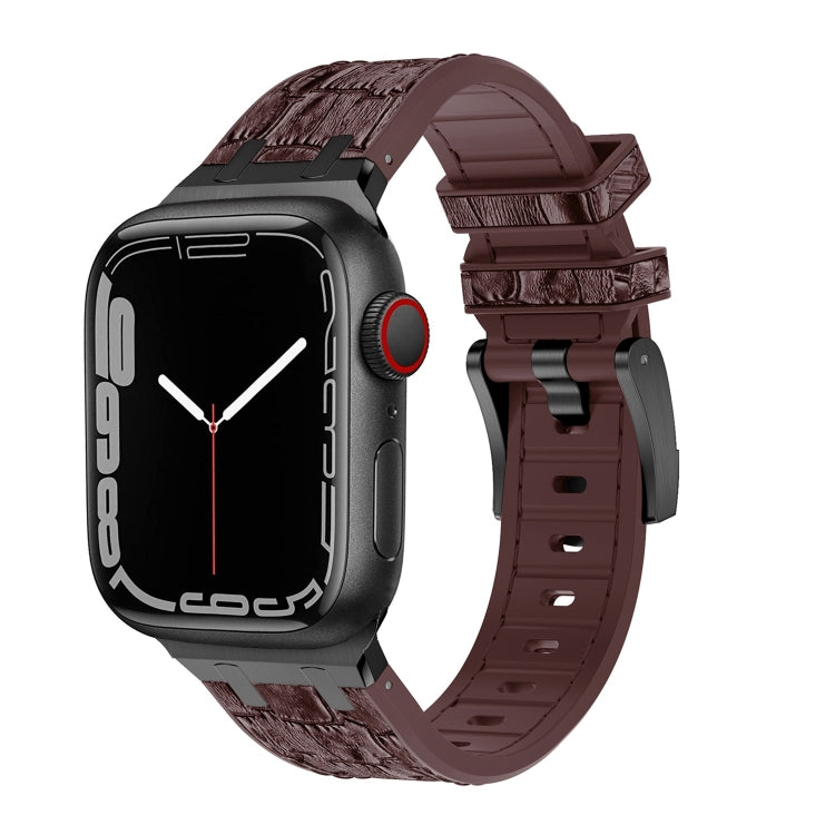 For Apple Watch SE 44mm Crocodile Texture Liquid Silicone Watch Band(Black Dark Brown) - Watch Bands by PMC TechLife | Online Shopping South Africa | PMC TechLife