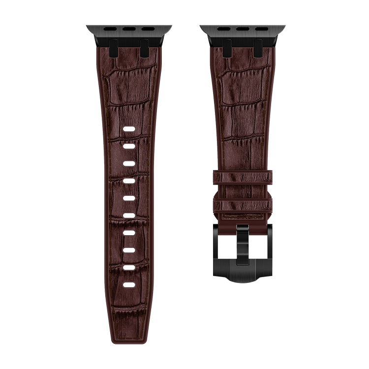 For Apple Watch SE 44mm Crocodile Texture Liquid Silicone Watch Band(Black Dark Brown) - Watch Bands by PMC TechLife | Online Shopping South Africa | PMC TechLife
