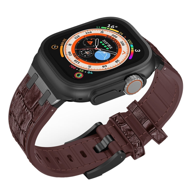 For Apple Watch SE 44mm Crocodile Texture Liquid Silicone Watch Band(Black Dark Brown) - Watch Bands by PMC TechLife | Online Shopping South Africa | PMC TechLife