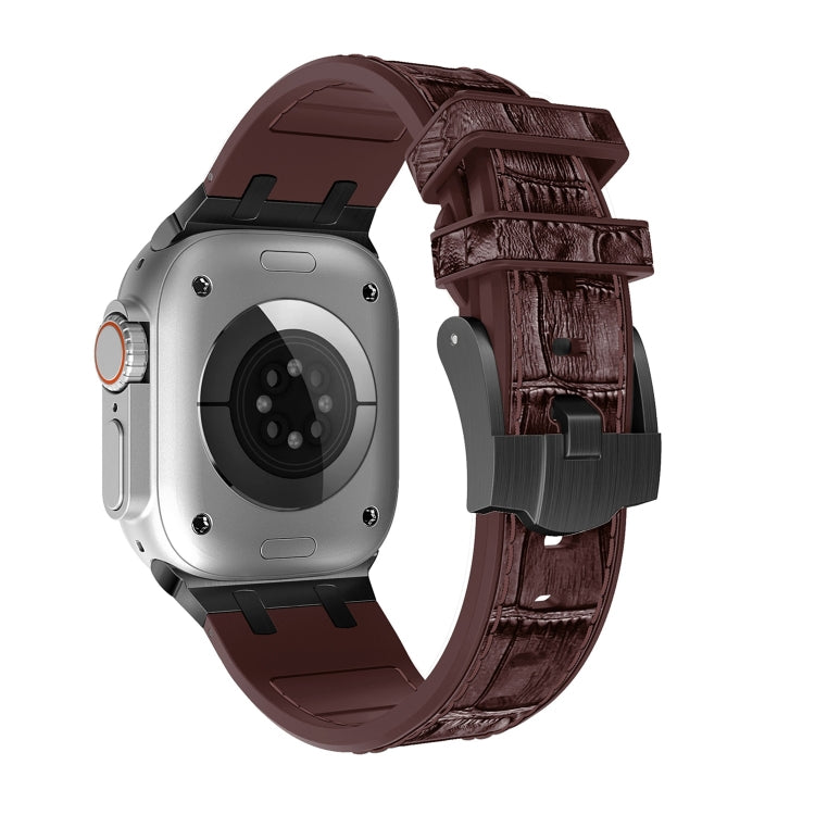 For Apple Watch SE 44mm Crocodile Texture Liquid Silicone Watch Band(Black Dark Brown) - Watch Bands by PMC TechLife | Online Shopping South Africa | PMC TechLife