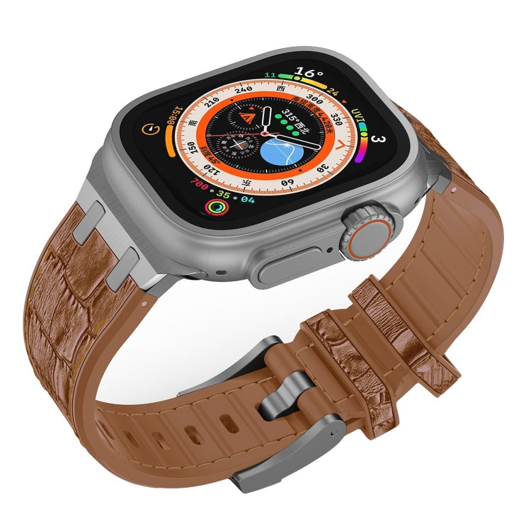 For Apple Watch SE 44mm Crocodile Texture Liquid Silicone Watch Band(Silver Yellow Brown) - Watch Bands by PMC TechLife | Online Shopping South Africa | PMC TechLife