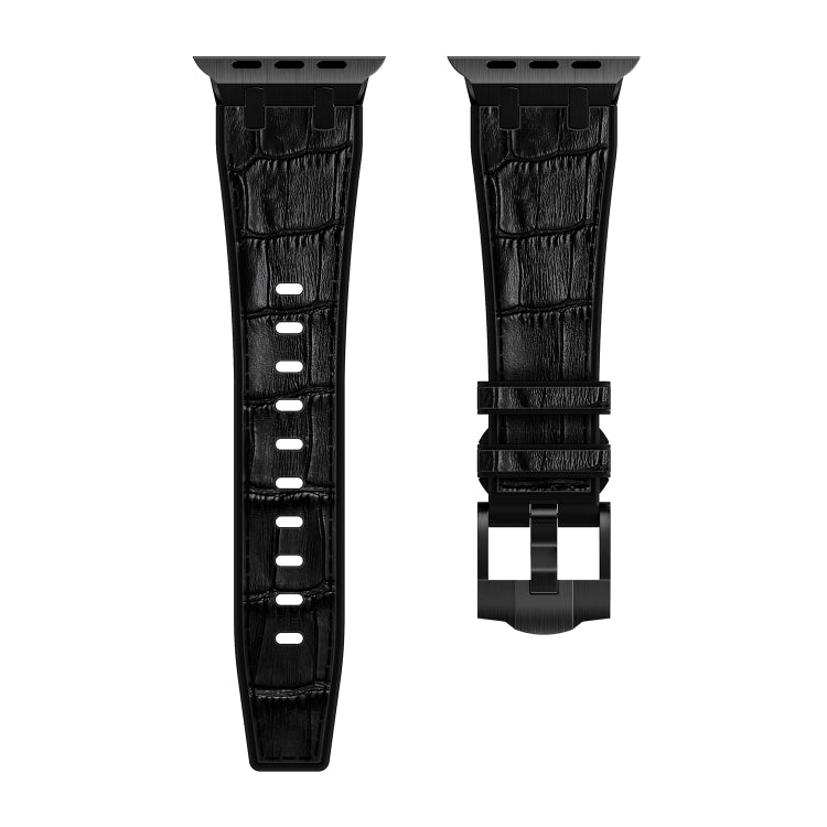 For Apple Watch Series 5 44mm Crocodile Texture Liquid Silicone Watch Band(Black Black) - Watch Bands by PMC TechLife | Online Shopping South Africa | PMC TechLife