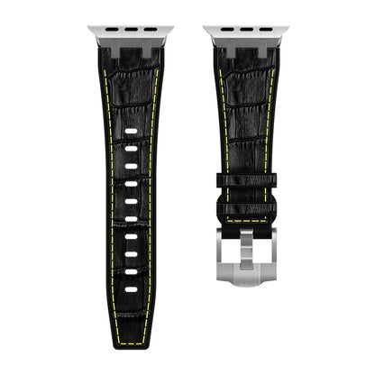 For Apple Watch Series 5 44mm Crocodile Texture Liquid Silicone Watch Band(Silver Yellow Black) - Watch Bands by PMC Jewellery | Online Shopping South Africa | PMC Jewellery