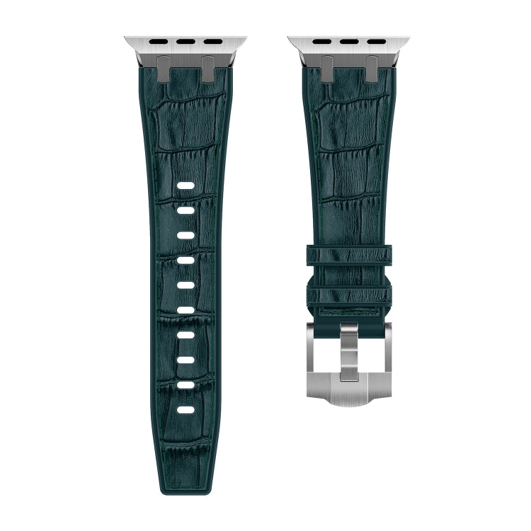 For Apple Watch Series 4 44mm Crocodile Texture Liquid Silicone Watch Band(Silver Deep Green) - Watch Bands by PMC TechLife | Online Shopping South Africa | PMC TechLife